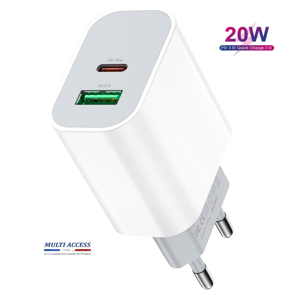 Chargeur USB C Rapide 20 W Secteur Pour iPhone 15/14/13/12 Samsung S23/S22/S21