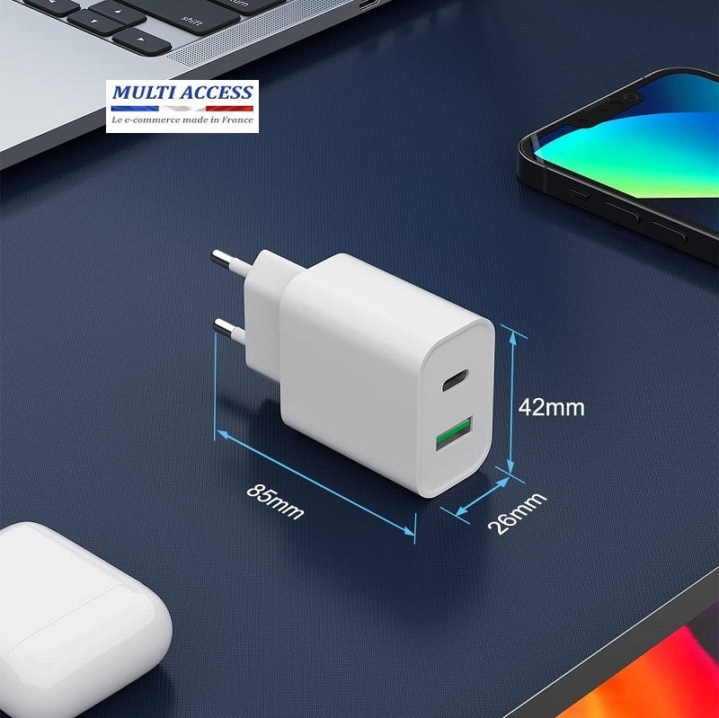 Chargeur USB C Rapide 20 W Secteur Pour iPhone 15/14/13/12 Samsung S23/S22/S21