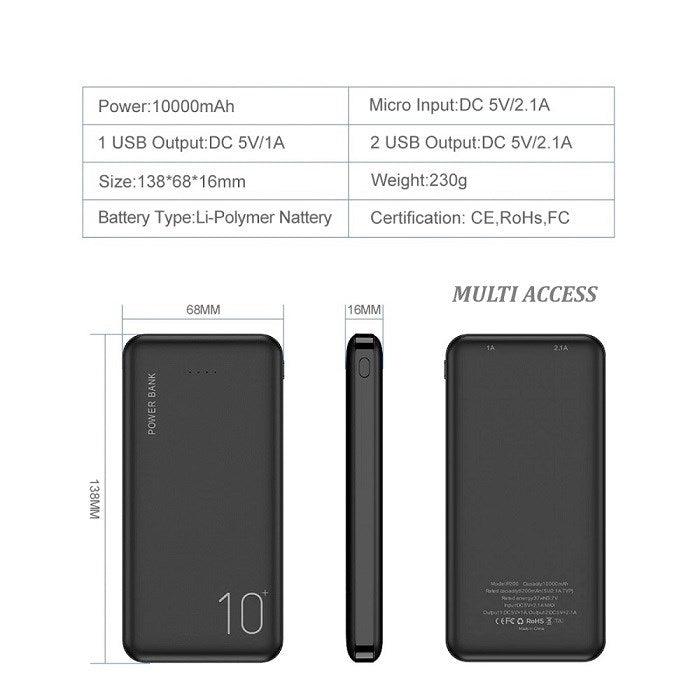 Batterie Externe, Powerbank, Chargeur Portable, Batterie de Secours 10000 mAh 2 ports USB(5)