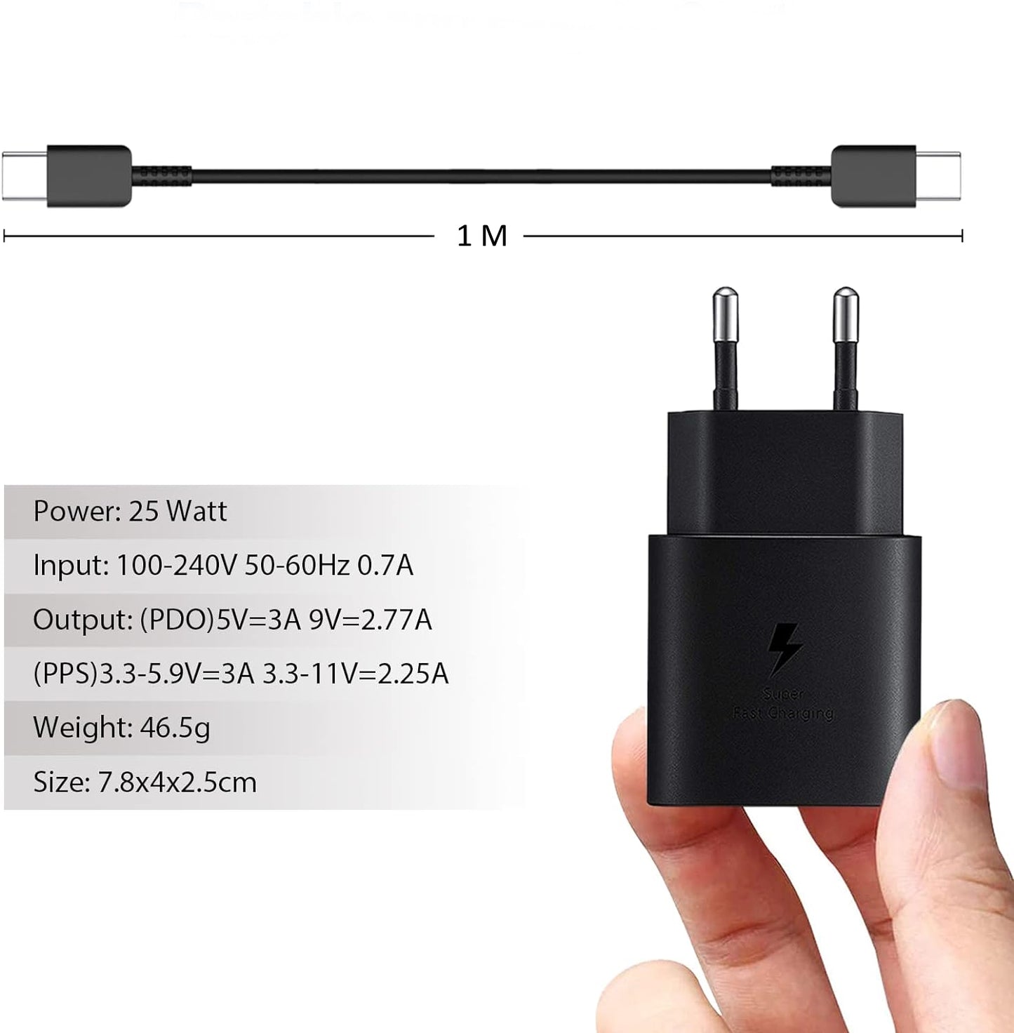 Chargeur 25W Rapide + Cable USB C pour Samsung Galaxy S24 S23 S22 S21 S20 Z