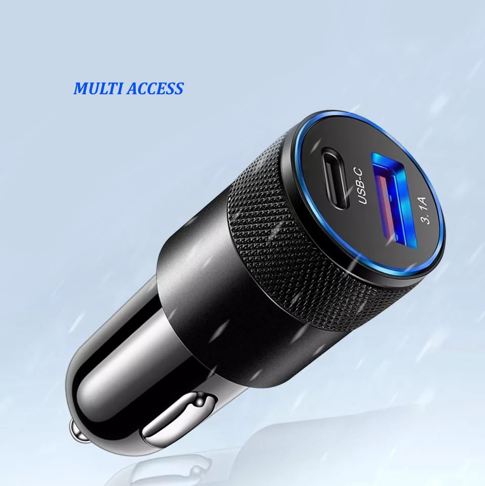Chargeur Allume Cigare USB C Rapide 3.1 A Voiture smartphone iPhone Samsung Noir