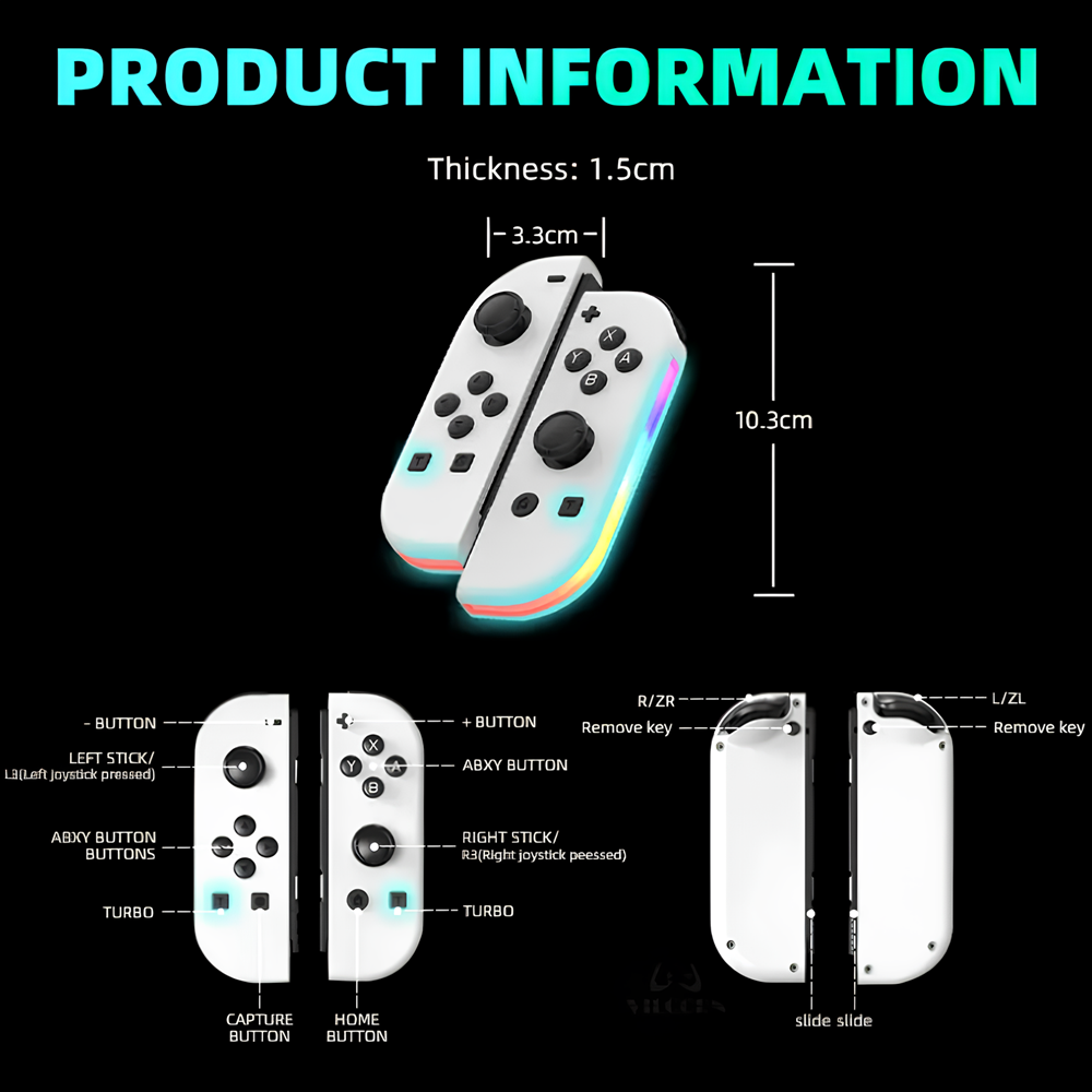 Manette pour Nintendo Switch Joy-Con Contrôleur sans fil Blanc LED RVB (Générique)