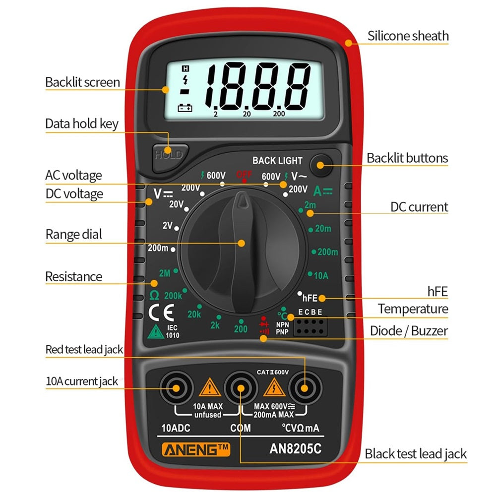 Multimètre Numérique Voltmètre 600V Testeur Electrique AC/DC Écran LCD + Pile