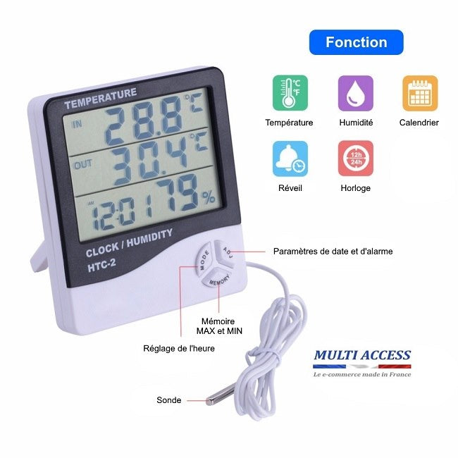 Thermomètre numérique intérieur/extérieur avec sonde filaire hygromètre