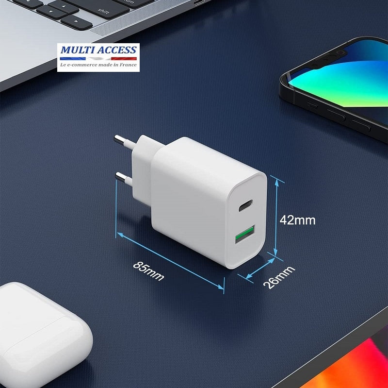 Chargeur USB C Rapide 20 W Secteur Pour iPhone 15/14/13/12 Samsung S23/S22/S21