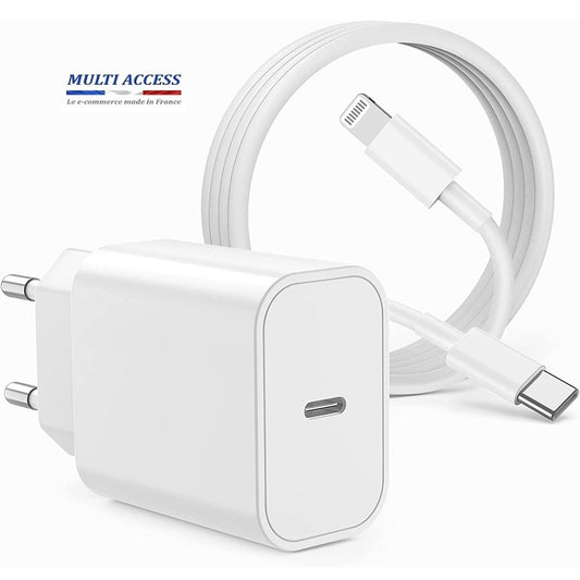Chargeur USB C Rapide 20 W Secteur + Câble Pour iPhone 14/13/12/11/XR/Xs/8/7