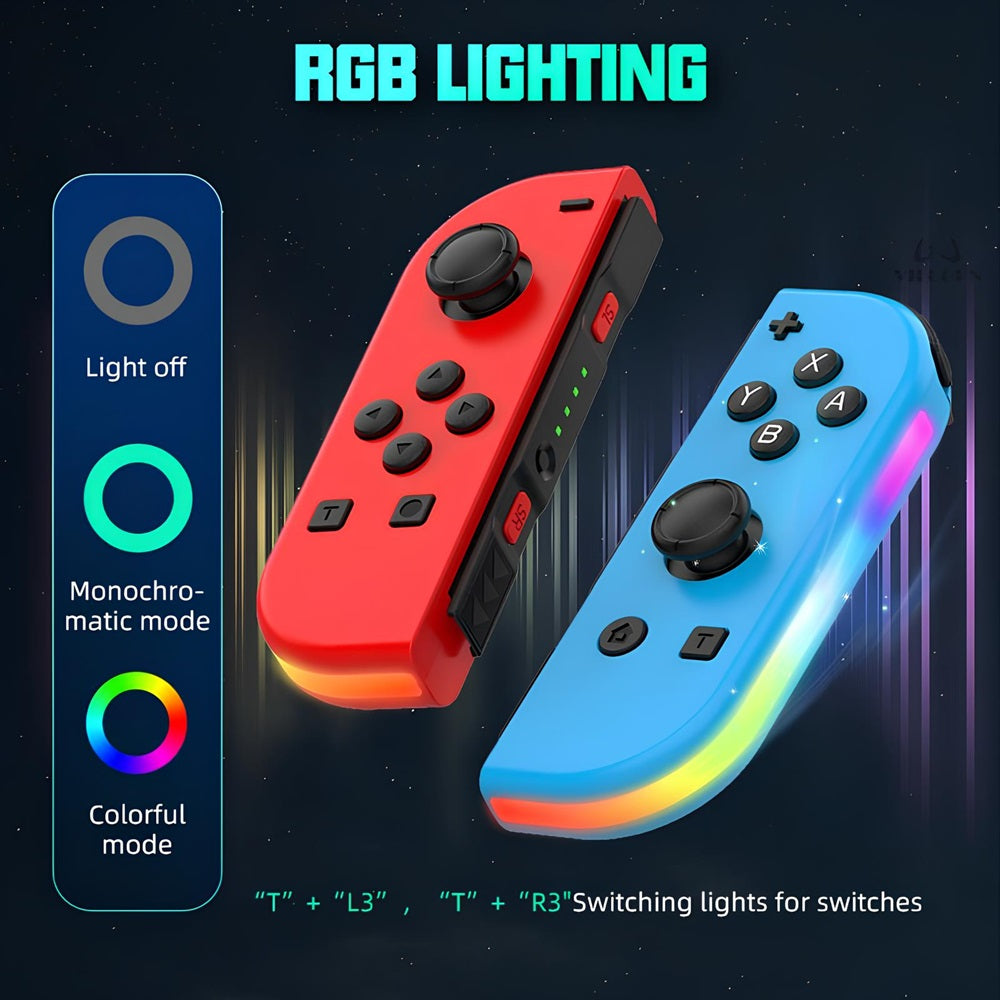 Manette pour Nintendo Switch Joy-Con Contrôleur sans fil Bleu Rouge LED RVB (Générique)