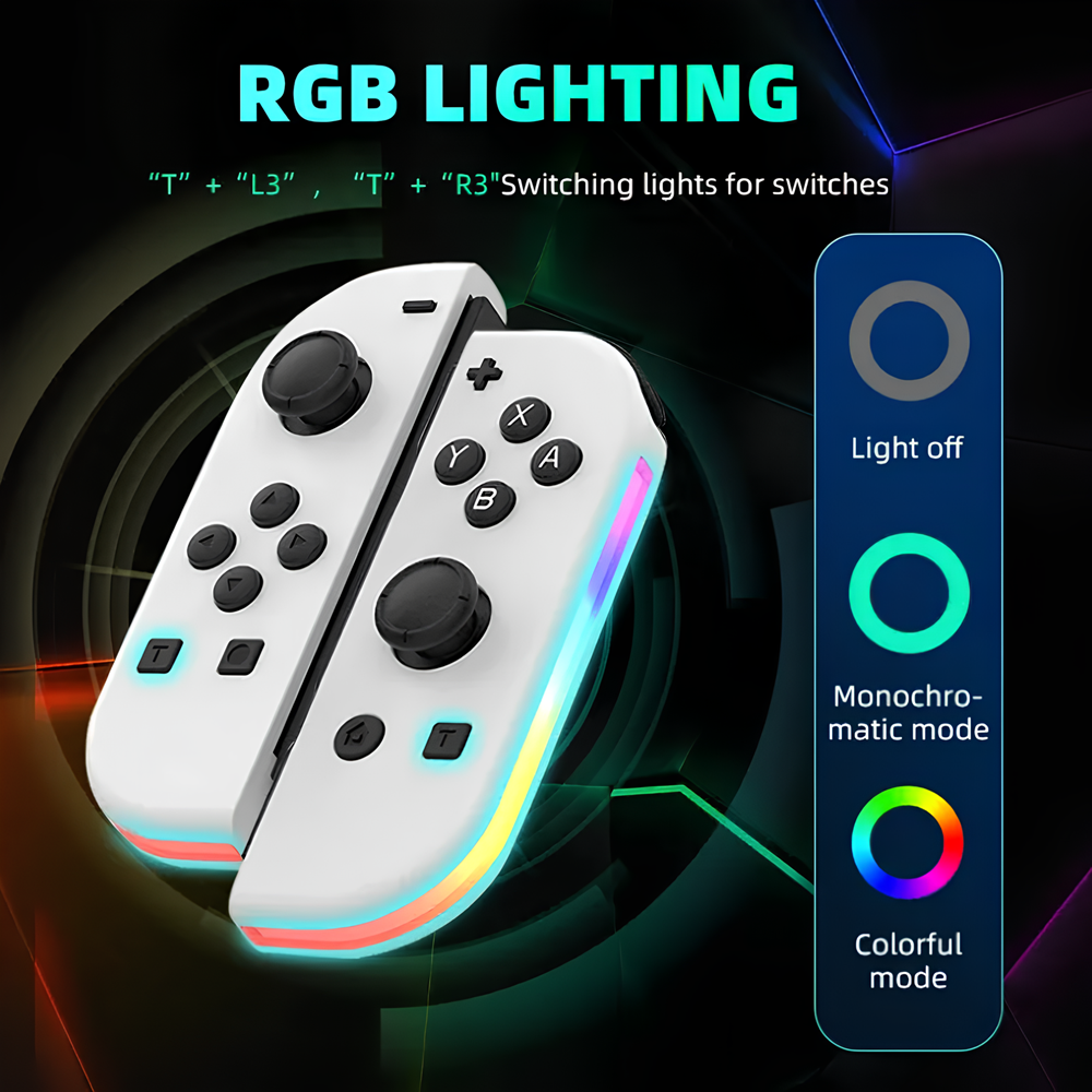 Manette pour Nintendo Switch Joy-Con Contrôleur sans fil Blanc LED RVB (Générique)