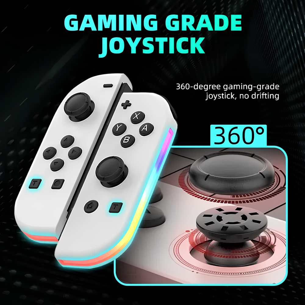 Manette pour Nintendo Switch Joy-Con Contrôleur sans fil Blanc LED RVB (Générique)