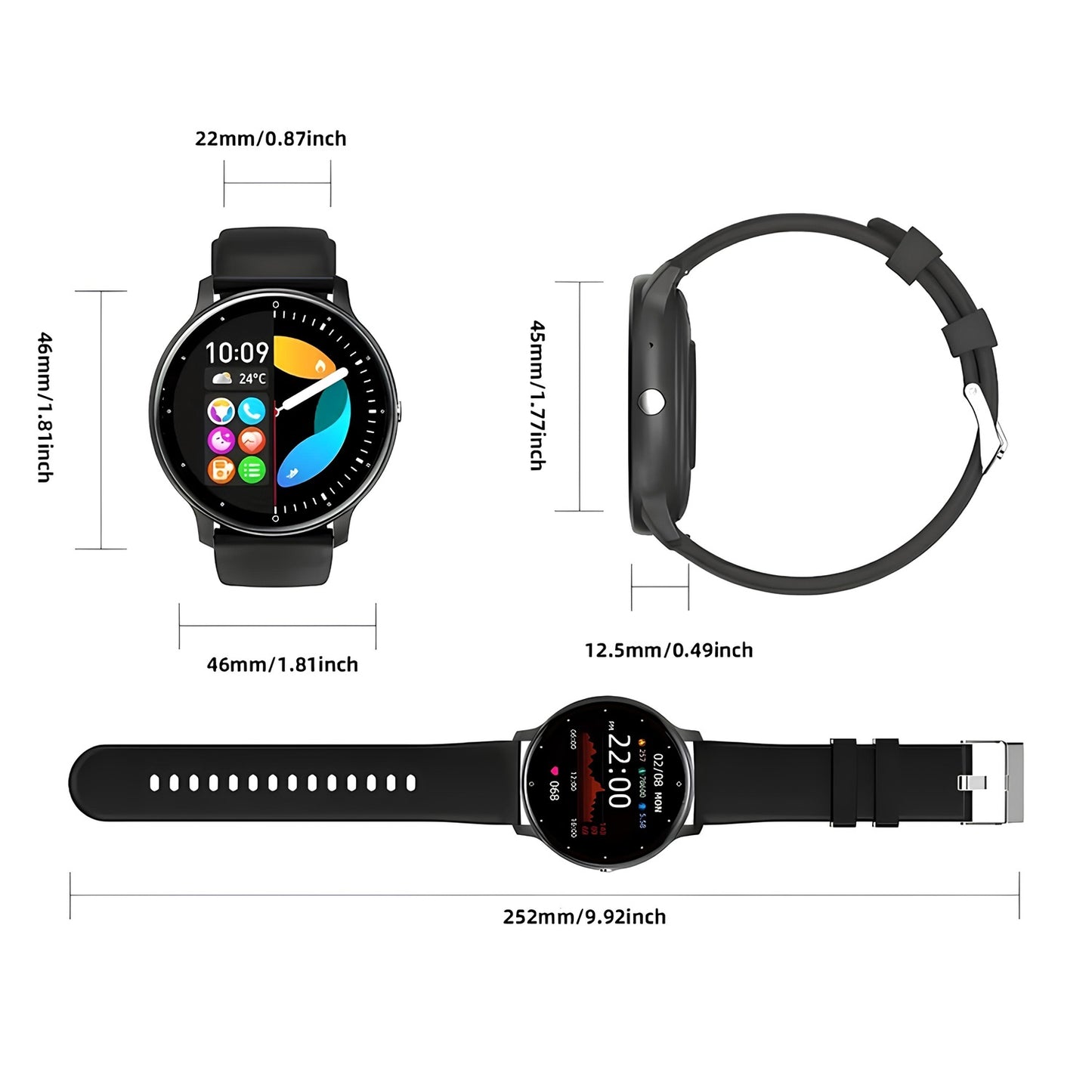 Montre Connectée Intelligente Homme Femme Smartwatch Sport Étanche Android iOS