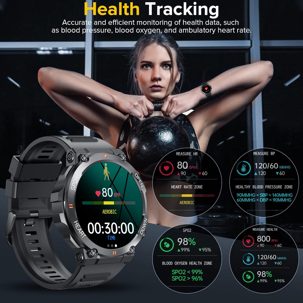 Rmana Montre Connectée Homme - GPS Intégré, Appels Bluetooth, 107 Modes Sportifs, Écran HD 1.39" - Smartwatch Militaire Étanche 3ATM