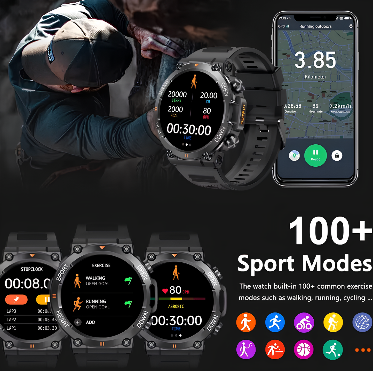 Montre Connectée Homme Smartwatch Intelligente Sport 1.39 HD Étanche Android iOS