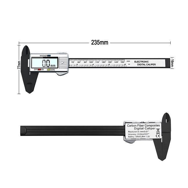 Pied à Coulisse Digital Fibre 0-150mm Caliper LCD Numérique Micromètre Vernier Caliper + Étui 3
