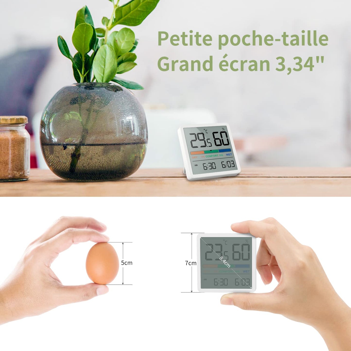 Thermomètre Hygromètre d'intérieur numérique moniteur de température / humidité