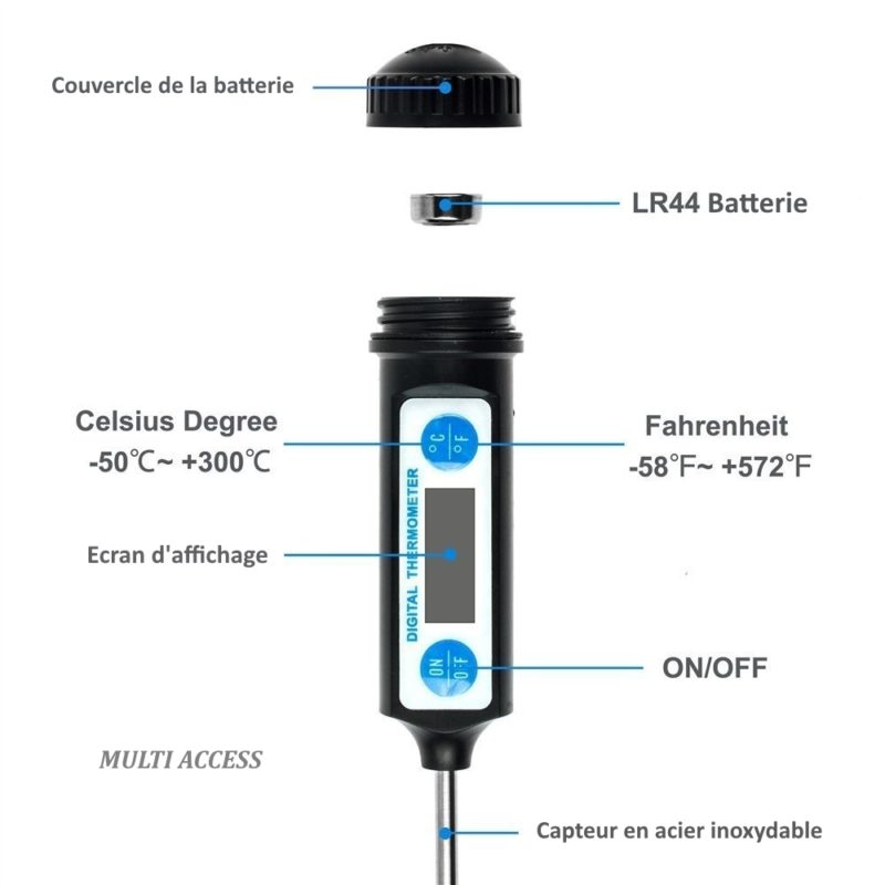 Thermomètre de Cuisson - Cuisine Numérique Digital Sonde Inox alimentaire + Pile